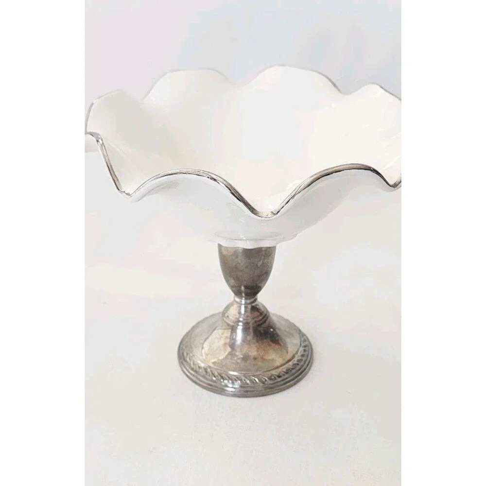 Preisner Porcelain Compote Weighted Sterling Silver Candy Dish Base - 1930's